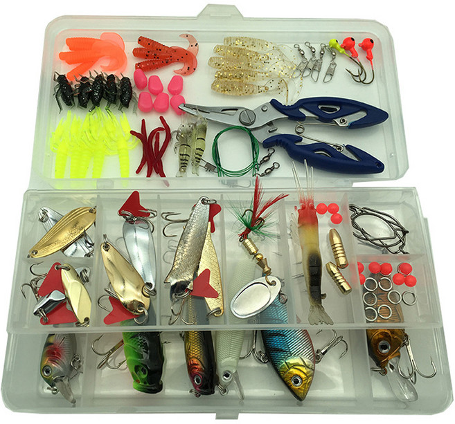 하드베이트 소프트베이트 루어 미끼 세트 태클박스 플라이어 포함 미노우 웜, 혼합색상, 1개