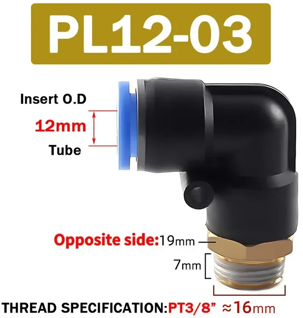 PL 공압 에어 커넥터 4 6 8 10 12mm 기관 엘보 피팅 호스 나사 퀵, 02 50 PCS