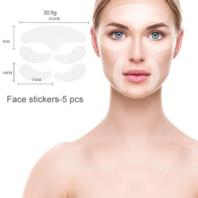 재사용 가능한 실리콘 얼굴 주름 방지 스티커 눈 이마 목 가슴 패드 패치 제거 리프팅 노화 스킨 케어 도구, [02] 2Face Stickers 5pcs, 없음