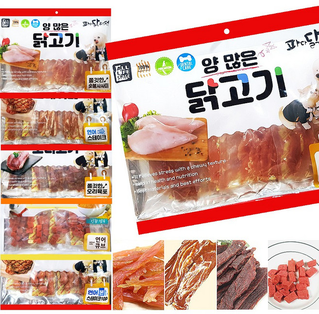 강아지간식 양많은 대용량 수제간식 300g 닭가슴살 오리고기 연어스테이크 개껌 고구마 건조간식, 1개