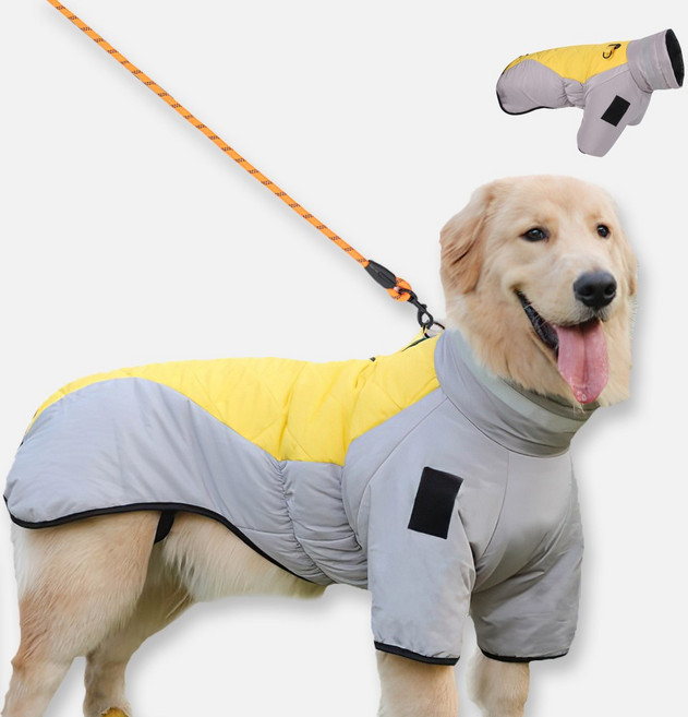 강아지 중형견 대형견 올인원 패딩하네스, 옐로우