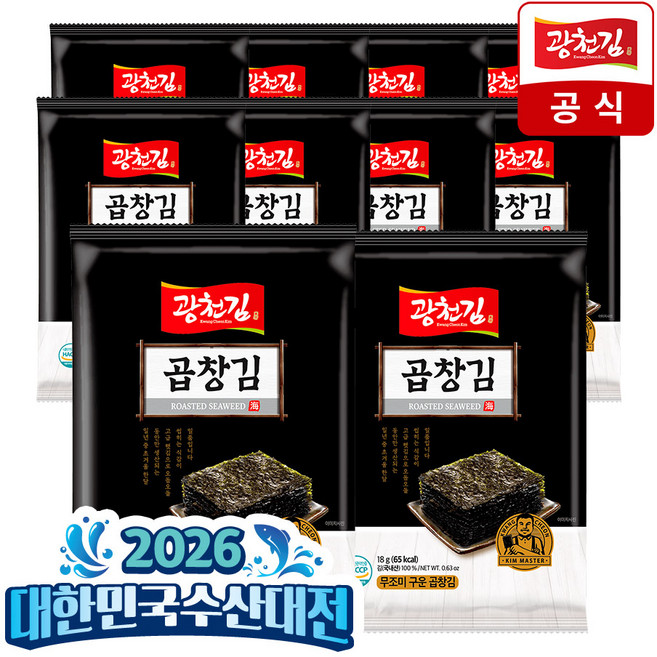 광천김 무조미 곱창 전장김, 18g, 10개