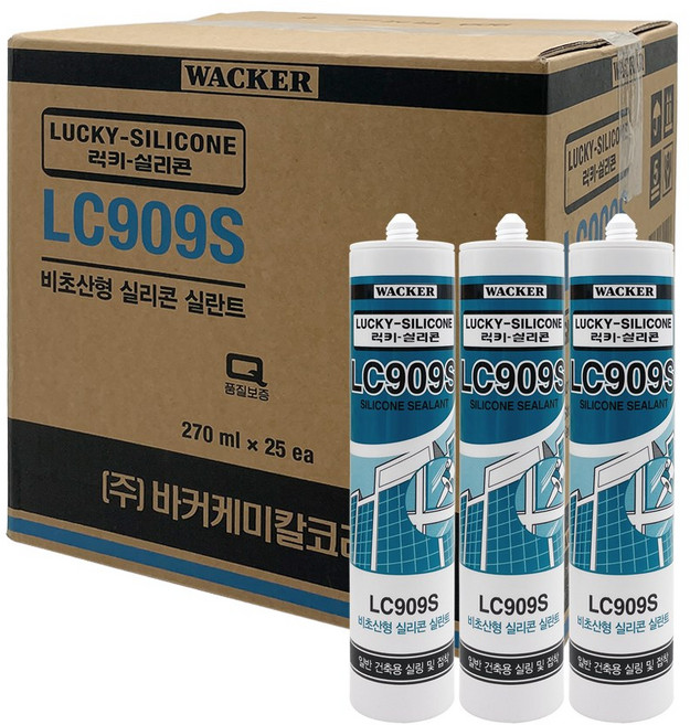 [박스판매] 럭키 무초산실리콘 비초산 다목적 실리콘 LC909s (백 회 흑 아이보리 밤색 투명 반투 금색), 1세트, 회색 1BOX