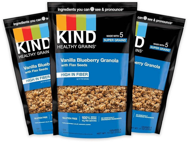 KIND Healthy Grains Granola 카인드 그래놀라 클러스터 바닐라 블루베리 3개입 11 oz 312g 1팩, 1개