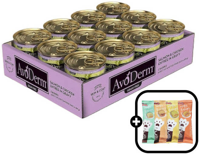 아보덤 그레인프리 캣 고양이 주식캔 습식사료 85 g 1박스 + 쿠키샌드 4종 증정, 24개, 85g, 닭+연어