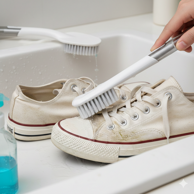 캐롤링 다용도 세척솔 대형 + 소형 세트 운동화 의류 바닥 욕실 청소솔, 1세트, 화이트