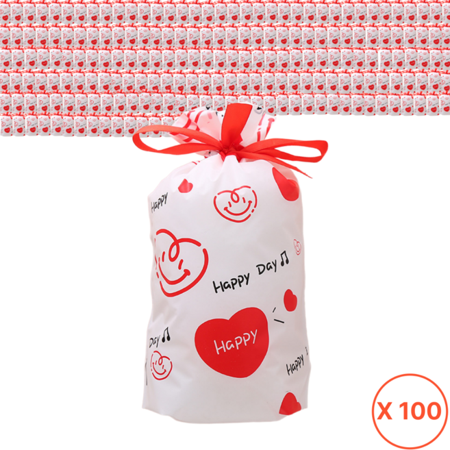 해피쇼핑 구디백 비닐 선물봉투 단체 어린이집 생일 간식 답례품 포장 과자 사탕 복주머니, 200개, 해피데이