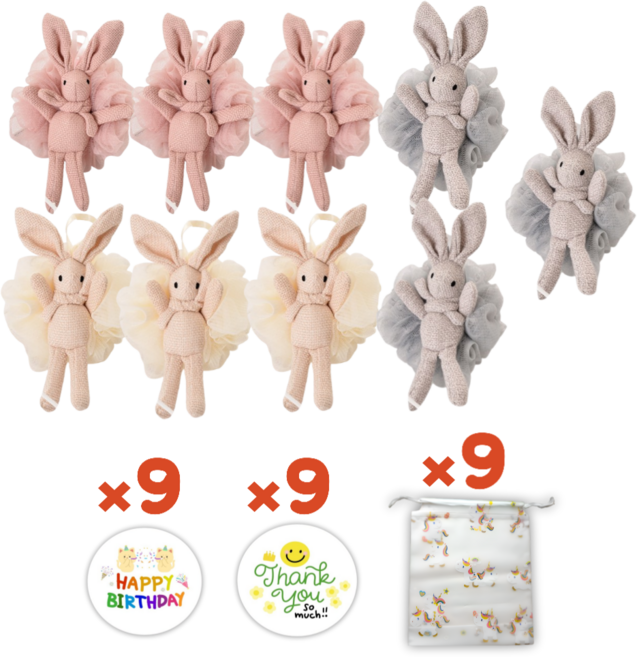 레몬라이프 토끼 샤워볼 구디백 답례품 생일선물 포장세트, 9세트, 혼합