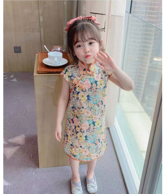 女童旗袍洋裝 碎花連衣裙