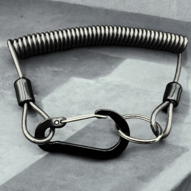 2미터까지 늘어나는 스프링 안전고리 핸드폰 소매치기 도난방지 스트랩, 2개, 블랙10mm