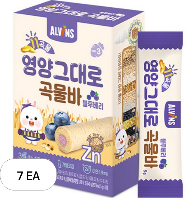 엘빈즈 11곡물 영양그대로 곡물바, 블루베리맛, 40g, 7개
