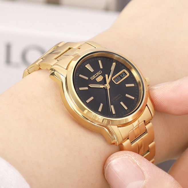 세이코5 남자 정장 캐쥬얼 오토매틱 데이데이트 클래식 블랙 골드 메탈 방수 아날로그 시계