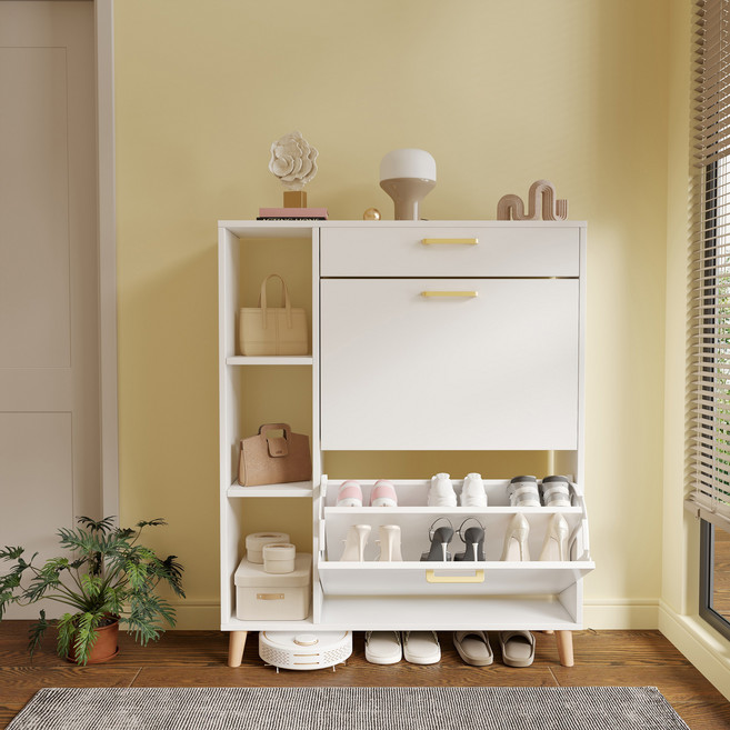 현관 신발장 슬림 신발장 대용량 신발장 다용도신발장 현관 입구 객실 침실 원목 신발장, 3단, 1010mm 화이트