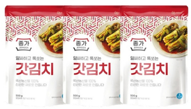코스트코 국산 국내산 시원한 아삭한 알싸한 맛있는 종가집 종가 알싸하고 톡쏘는 돌산 갓김치, 3개, 500g