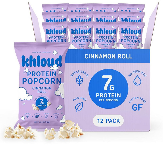 클라우드 프로틴 팝콘 6팩 버라이어티 팩 - 간단한 재료와 7g 단백질로 만든 팝콘 비 GMO, Cinnamon Roll, 5 Ounce (Pack of 4)
