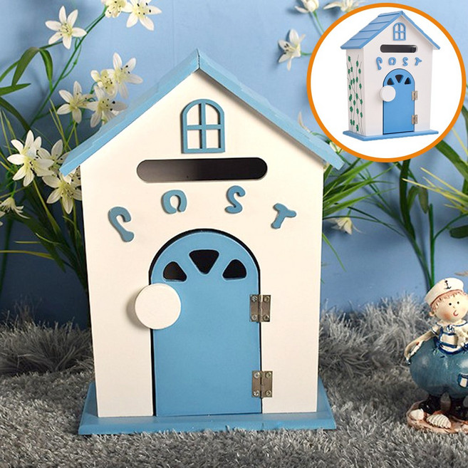 마켓피아 예쁜 인테리어 벽걸이 우편함 우체통, 블루