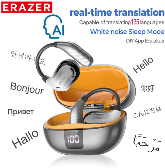 ERAZER XT66PRO 블루투스 이어폰 ASMR 헤드셋 DIY APP AI 번역기 이어 버드 무선 헤드폰 13 시간 긴 수명 디스플레이, [01] Orang AI