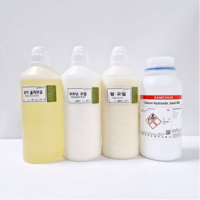 [다인] 퓨어 올리브유1L+팜유1L+코코넛유1L, 기본세트+가성소다 1kg, 1개
