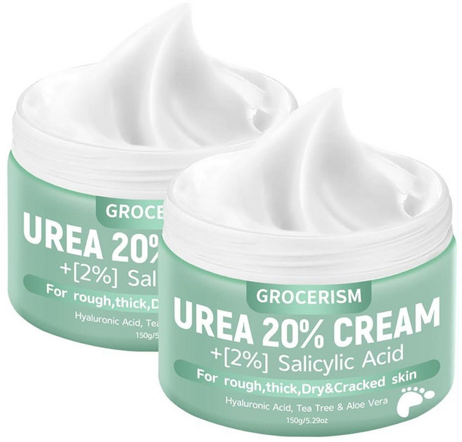 우레아 크림 40% 발 플러스 2% 살리실산 250g(8.8온스) || 풋 및 핸드 최대 강도 히알루론산 티트리 알로에 베라 함유 깊은 보습 굳은살 제거 부드러움 1864, 10.58 Ounce (Pack of 2), 20%