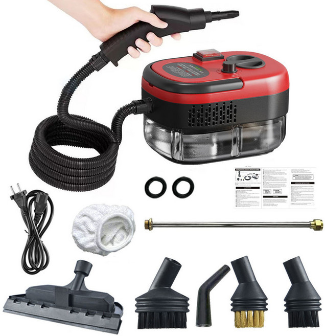 高壓高溫蒸汽清潔機 110V 220V 家用消毒清潔, 紅色 旋鈕款 1200ml【玻璃擦套裝】,美規 110V