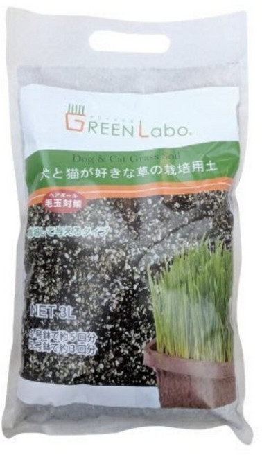 GREEN Labo. 寵物貓狗草栽培土 燕麥草培養土 3L DIY室內盆栽, 1件, 黑