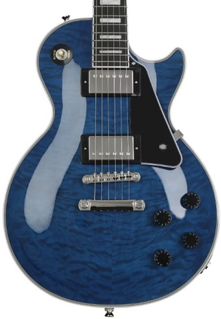 藍色虎紋楓木 Les Paul 電吉他，高品質拾音器，舒適手感，音準穩定, 藍, 1個, Epiphone Custom VPB