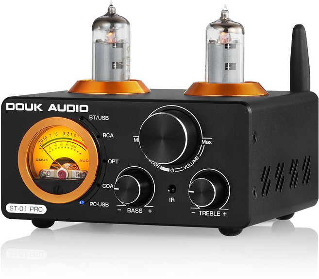 Douk Audio ST-01 PRO 블루투스 5.0 진공관 앰프 VU 미터 USB DAC COAX/OPT 앰프, 1개