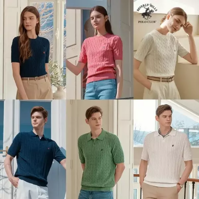 [한정수량] 비버리힐즈클럽 남녀 반팔 케이블니트 3종 2929035