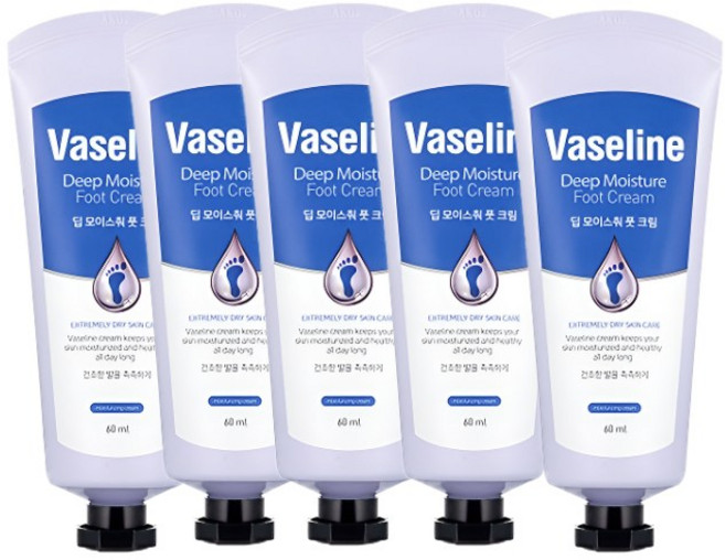 바세린 대용량 풋크림 고보습 발크림 60ml 5개 발 각질 뒷꿈치 피 건조, 5개입
