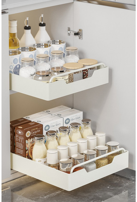 40000KM 무타공 접착식 다용도 슬라이딩 선반 깊은 케비넷 정리대 슬라이딩 레일 선반, 2개