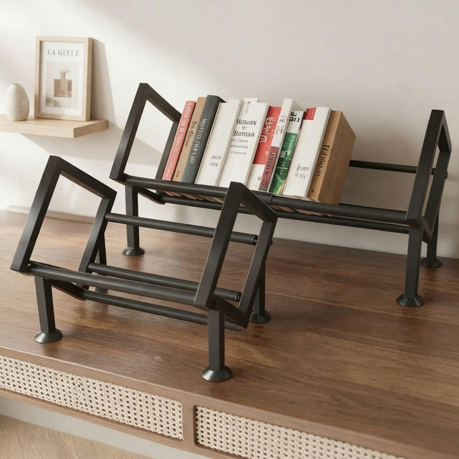 길이조절 책꽂이 데스크탑 미니 수납 정리대 철제 북선반, 블랙