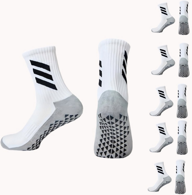 Tooliva 미끄럼방지 축구양말 남성 스포츠양말 러닝 등산 사계절 논슬립 바닥 패드 디자인 5켤레, 화이트, 5개