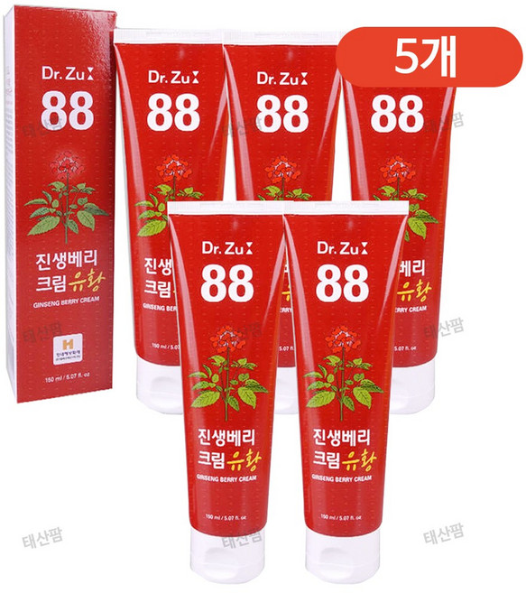 [유통기한 2026.06.02]닥터쥬 88 진생베리 크림 유황 근육통 파스 쿨링 마사지, 5개, 150ml