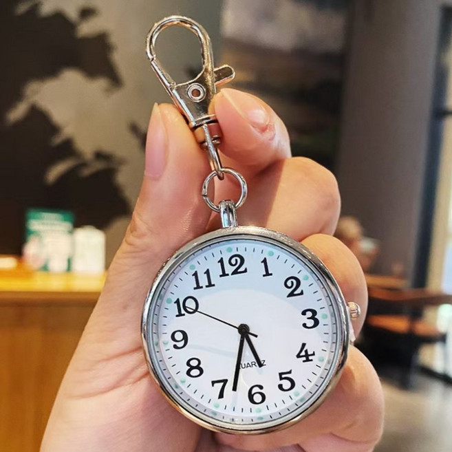 빈티지 회중시계 키링 메탈 포켓워치 백참, 1개, 실버