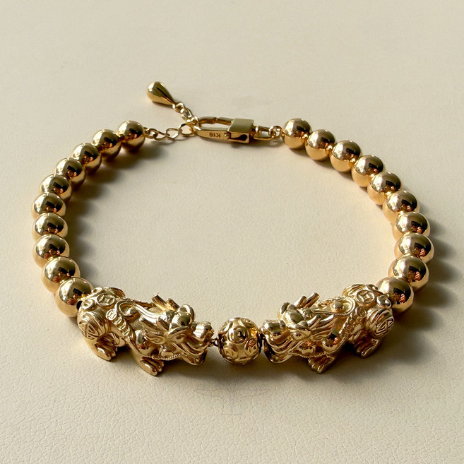 18K 쌍둥이 비휴 12.15g 엽전볼 풀 플렉스 볼 팔찌(남자여자커플팔찌)