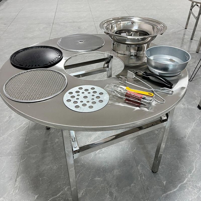 고기집 테이블 숯불 불판 원형 접이식 화로 스텐 업소용 A.100cm