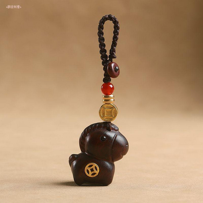 檀木馬上有錢招財轉運鑰匙圈, 紫檀木【馬上有錢】