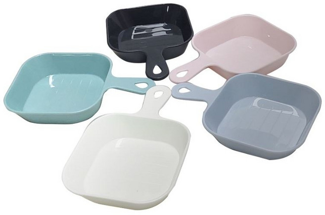 디얼리 국내산 예쁜 먹방 손잡이 앞접시 세트, 화이트, 블랙, 핑크, 그레이, 스카이블루, 1세트