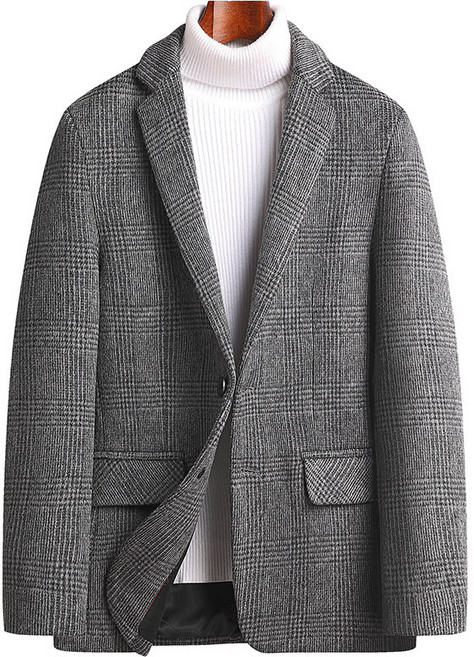 WPUY 남자 겨울 울 글렌체크 싱글 자켓 블레이져 투버튼 빅사이즈 M~5XL