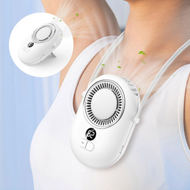 CCAGU 목걸이 선풍기 충전식 BLDC 휴대용 탁상용 허리 벨트용 3 in 1 넥선풍기 2400mAh, 화이트