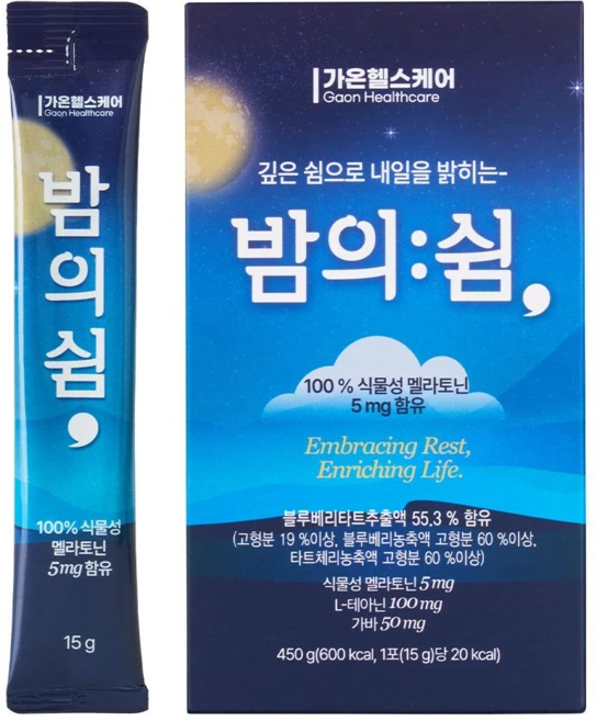 밤의쉼 식물성 멜라토닌 5mg 테아닌 가바 1박스(30포), 1박스, 450g - 쿠팡