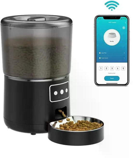 자동사료급여기 사료자동급식기 강아지밥그릇 고양이 스마트 대용량, 앱연동버전 블랙, 1개