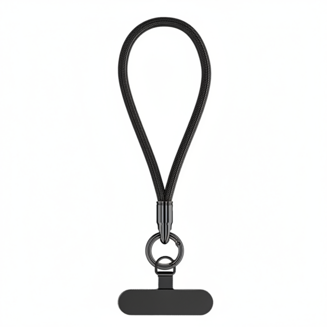 타이탄기어 튼튼한 메탈 금속 홀더 고리 + 휴대폰 손목 핸드 스트랩 줄 세트, 1개, 시크블랙