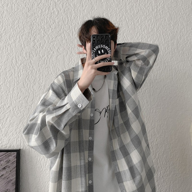 【痞帥港風】格子襯衫 男襯衫 長袖襯衫 休閒襯衫 外套襯衫 日系復古 寬鬆版型 高級感面料 春秋潮流穿搭