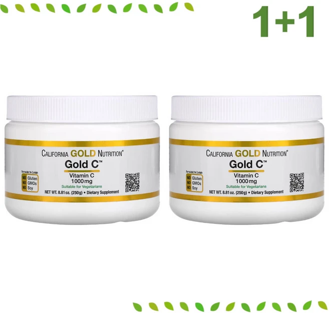 [1+1] CGN 캘리포니아골드뉴트리션 골드씨 비타민C 1000mg 250g 파우더 비타민씨 아스코르빈산 아스코르브산 ascorbic acid, 기본, 1개 - 쿠팡