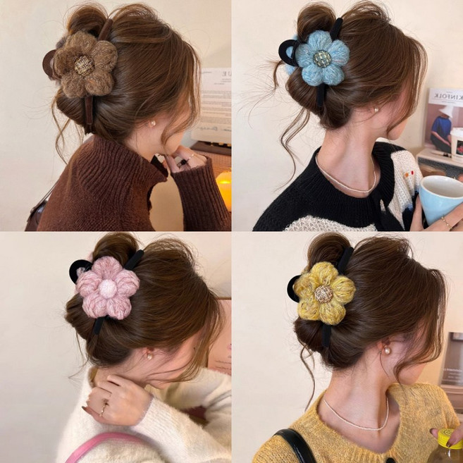 ZMBIRD 꽃송이 뽀글이 가을 겨울 헤어 집게핀 빅사이즈 N2604