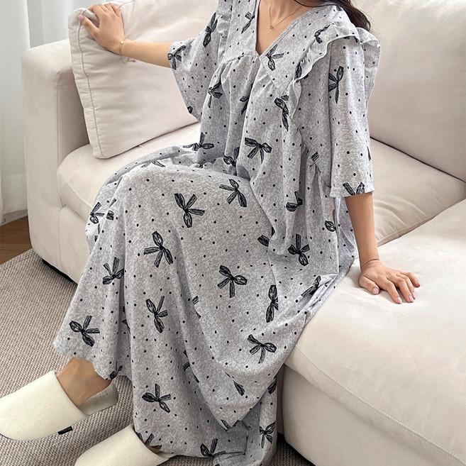 미야미 반팔 44-120 빅사이즈 원피스 잠옷 홈웨어 파자마 오버핏 뜨왈 감성 임부복 가능