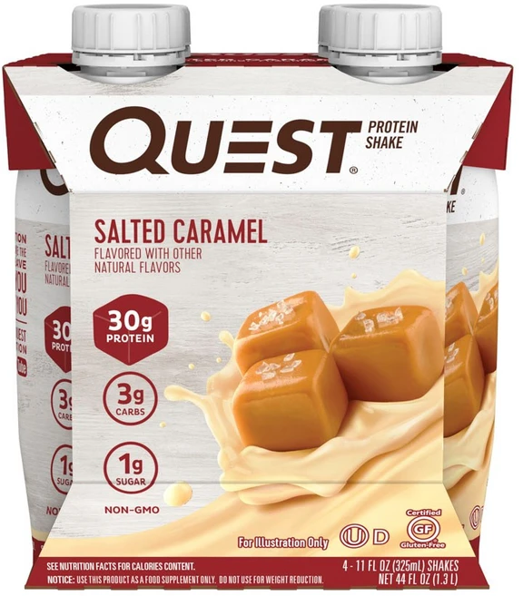 퀘스트뉴트리션 프로틴 셰이크 솔티드 카라멜 저당, 1개, 325ml, 4개입 - 쿠팡