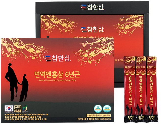 참한삼 면역엔 홍삼 스틱 6년근 10ml x 30포 진액 농축액 홍삼액 농축 부모님 명절 선물, 면역엔홍삼 30포, 1개