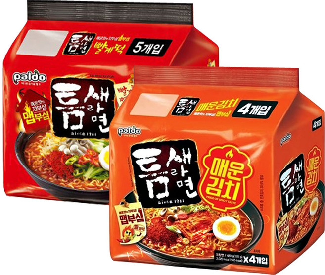 팔도 틈새라면 빨계떡+매운김치, 9개